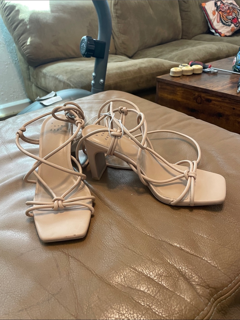 a new day Blush Knot-Strap Square Toe Block Heels